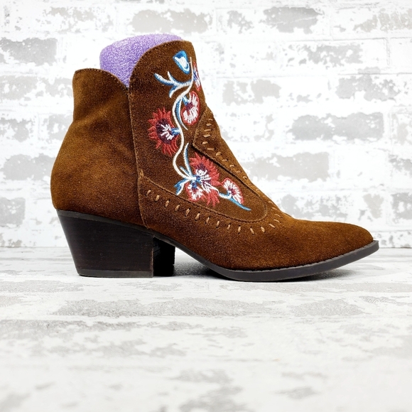 Carlos Vivien Brown Suede Floral Block Heel Zip Up Ankle Boots O190 - Picture 5 of 13